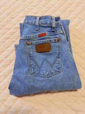 Wrangler light blue denim jeans with signature label